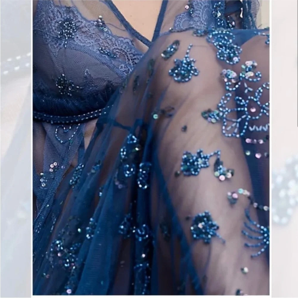 Free People Sheer Embellished Maxi Dress in Deep Blue - Picture 9 of 10
